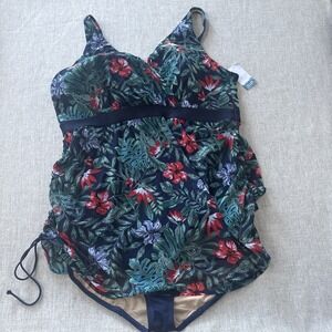 Cacique One Piece Swimsuit Dress Womens Plus Size‎ 24 Ruched Modest Coverup